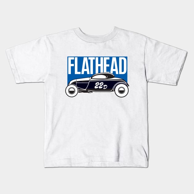 Bonneville Flathead Coupe racer - ford blue print Kids T-Shirt by retropetrol